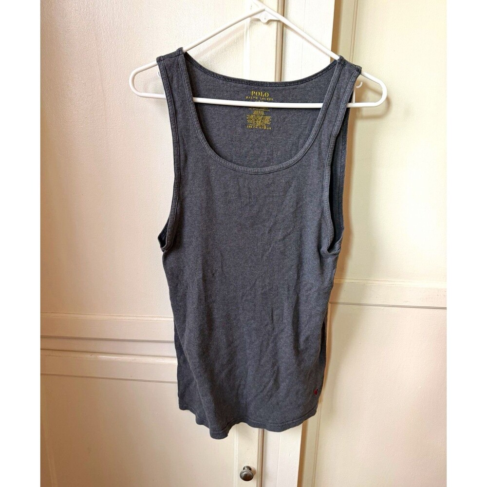 Polo Ralph Lauren Men’s L Gray Ribbed Cotton Tank Top, Red Pony Logo